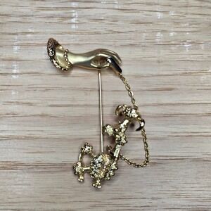 Vintage AJC Brooch Pin Hand Poodle Leash Chain Fi-Fi Walk the Dog Dinner Jewelry